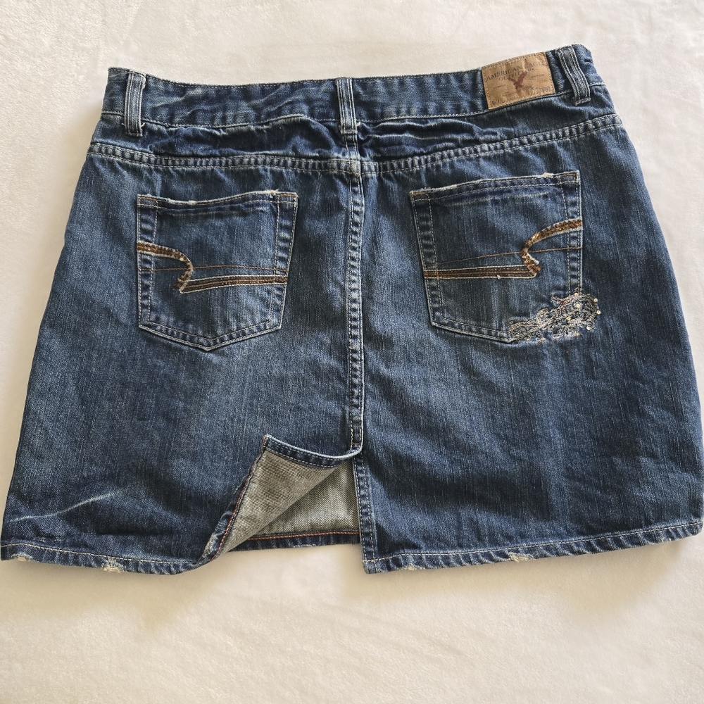 American Eagle Y2K Vintage Sequined Denim Mini Jean Skirt 14 - Picture 6 of 9